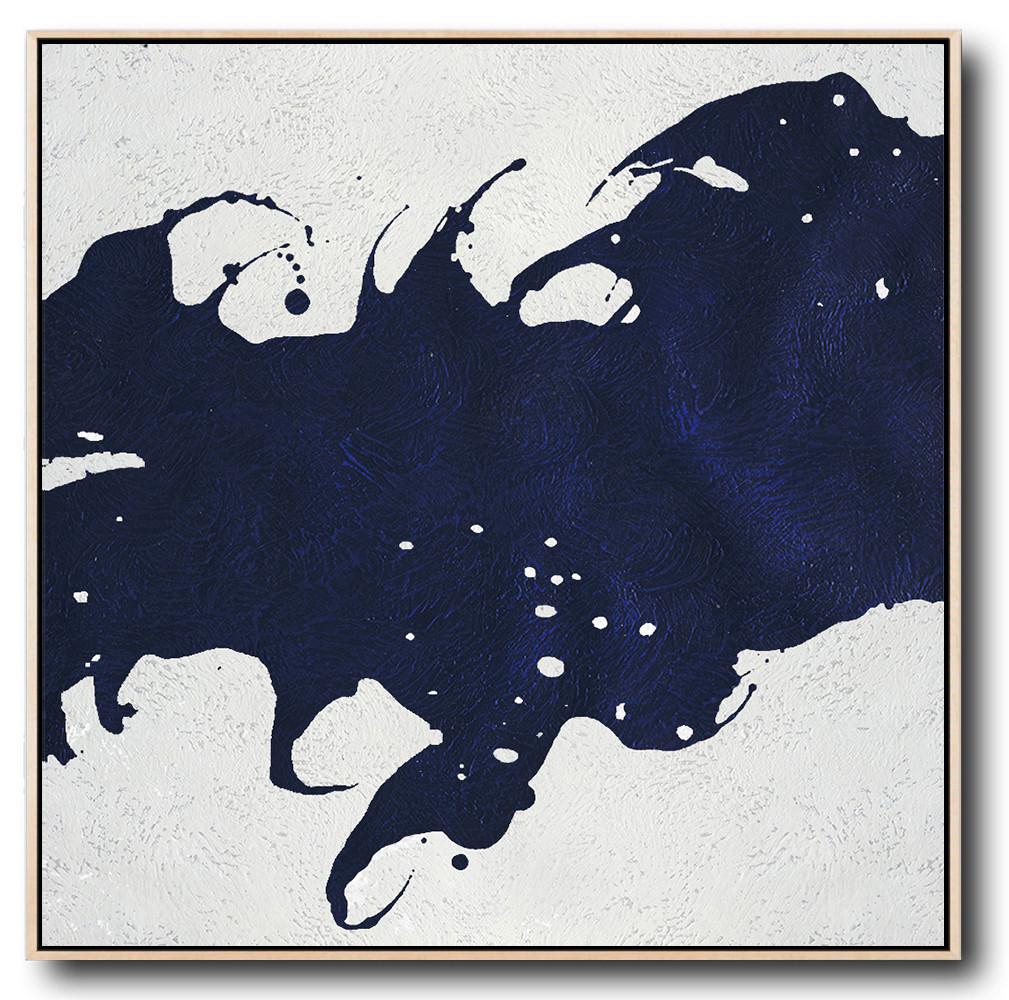 Minimalist Navy Blue And White Painting - Canvas Art Gallery Large